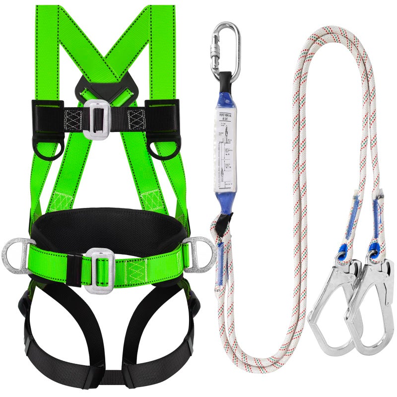 TT TRSMIMA Safety Harness Fall Protection Kit: Full Body Roofing harnesses with Shock Absorbing Lanyard - Updated Comfortable Waist Pad - Image 1